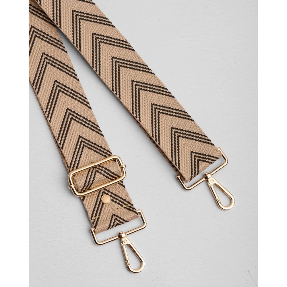 Pom Pom London Bag Strap Stone & Black Chevron Gold Hardware Adjustable NEW